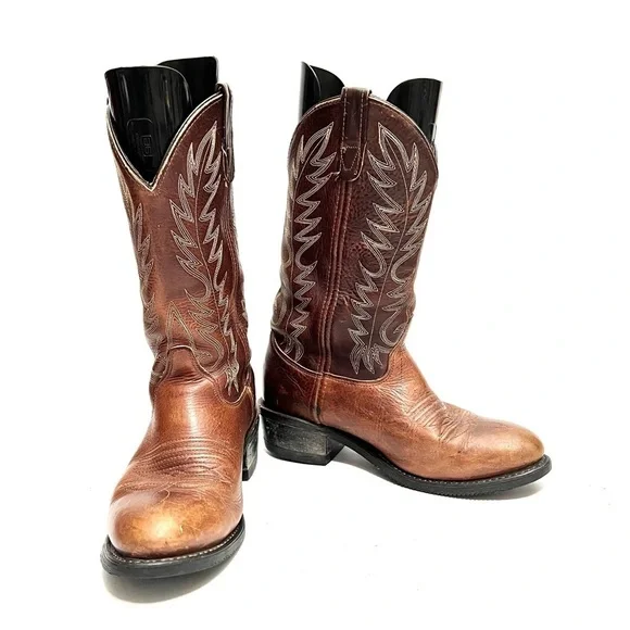 Vintage 1990s men’s brown leather mid calf cowboy work boots